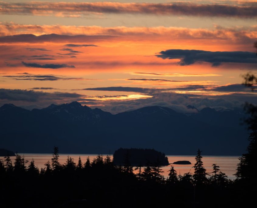 Sunset over the Chilkat Mountains as viewed from Juneau, Alaska